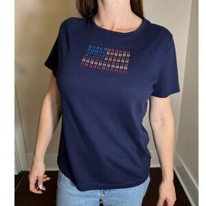Vintage Patriotic T Shirt with American Flag Rhinestone Pattern Size Medium